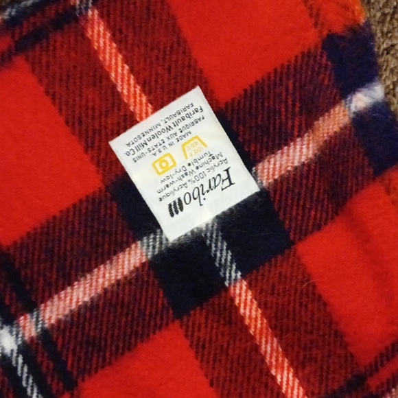 Faribo Made in U.S.A. Orange/Black/White Plaid 100% Arcrylic Throw Scarf Blanket - Picture 3 of 7